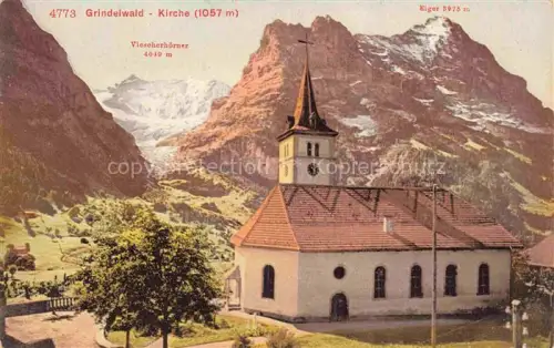 AK / Ansichtskarte Grindelwald BE Kirche mit Eiger und Viescherhoerner