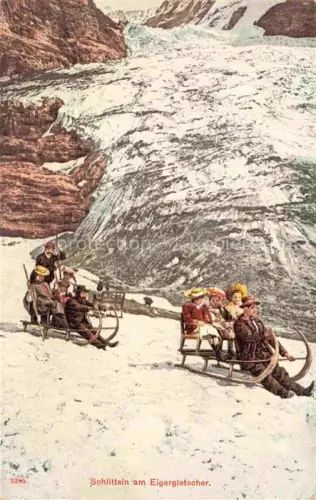 AK / Ansichtskarte Eiger Grindelwald Schlitteln am Eigergletscher