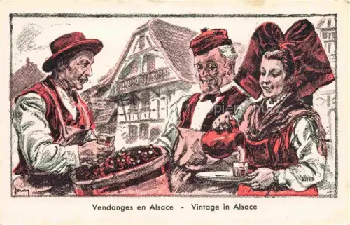 AK / Ansichtskarte Alsace Elsass Region Vendanges en Alsace Illustration