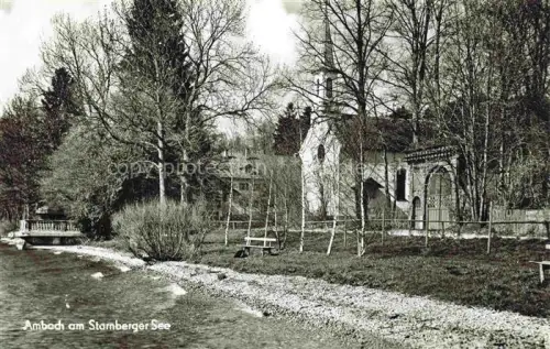 AK / Ansichtskarte Ambach Starnbergersee Bayern Uferpartie mit Kirche
