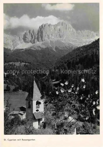 AK / Ansichtskarte St Cyprian Tiers Tires Bolzano IT Teilansicht mit Kirche Blick gegen Rosengarten Dolomiten