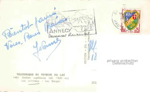 AK / Ansichtskarte ANNECY 74 Haute-Savoie Les Bouges Seilbahn