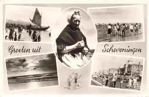 AK / Ansichtskarte SCHEVENINGEN Zuid-Holland NL Strandleben Sonnenuntergang Alte Dame