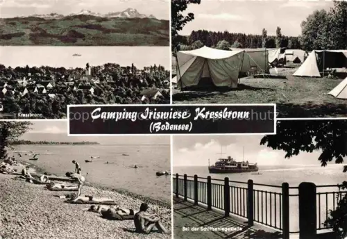 AK / Ansichtskarte Kressbronn Bodensee BW Panorama Camping Iriswiese Strand Bei der Schiffsanlegestelle