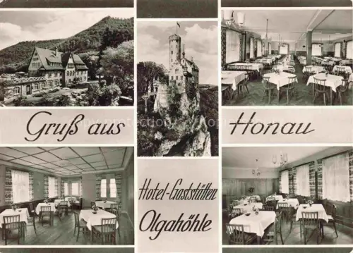 AK / Ansichtskarte Honau Ortenaukreis Rheinau BW Hotel Gaststaetten Olgahoehle Gastraeume mit Burgblick