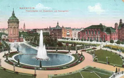 AK / Ansichtskarte MANNHEIM BW Friedrichsplatz mit Wasserturm und Rosengarten Wasserspiele