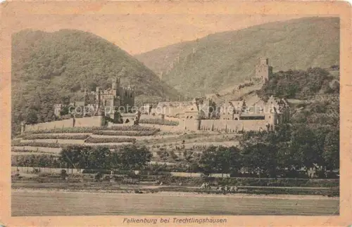 AK / Ansichtskarte Trechtlingshausen Trechtingshausen Mainz-Bingen Rheinland-Pfalz Blick ueber den Rhein zur Falkenburg