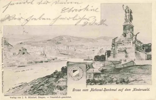 AK / Ansichtskarte RueDESHEIM am Rhein Hessen National-Denkmal auf dem Niederwald Kuenstlerkarte