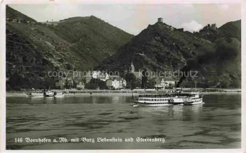 AK / Ansichtskarte Bornhofen Kamp Rhein Rheinland-Pfalz Panorama Blick ueber den Rhein Burg Liebenstein und Sterrenberg Die feindlichen Brueder