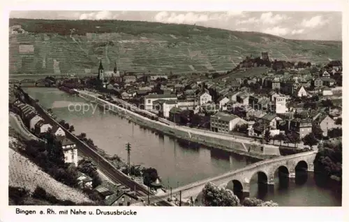 AK / Ansichtskarte Bingen Rhein Rheinland-Pfalz Panorama mit Nahe und Drususbuecke