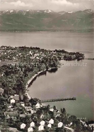 AK / Ansichtskarte Kressbronn Bodensee BW Fliegeraufnahme mit oesterr Alpen