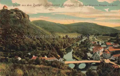 AK / Ansichtskarte Nideggen Eifel Dueren NRW Panorama Blick auf Burgruine Nideggen mit Rurtal