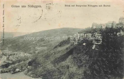 AK / Ansichtskarte Nideggen Eifel Dueren NRW Panorama Blick auf Burgruine Nideggen mit Rurtal