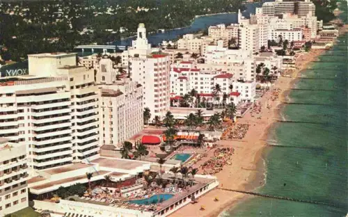 AK / Ansichtskarte Miami Beach Florida USA Fabulous Hotel row along Golden Sands aerial view