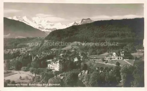 AK / Ansichtskarte SPIEZ Thunersee Niedersimmental BE Hotel Schoenegg Bahnhof