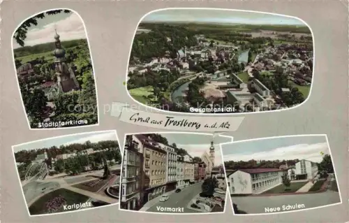 AK / Ansichtskarte Trostberg Alz Karlplatz Vormarkt Stadtpfarrkirche