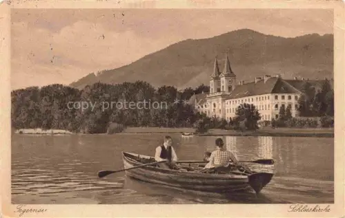 AK / Ansichtskarte Tegernsee Bayern Schlosskirche Boot 