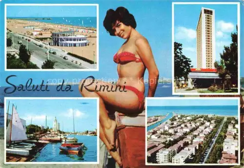 AK / Ansichtskarte RIMINI IT Strand Promenade Badenixe Hochhaus Hafen