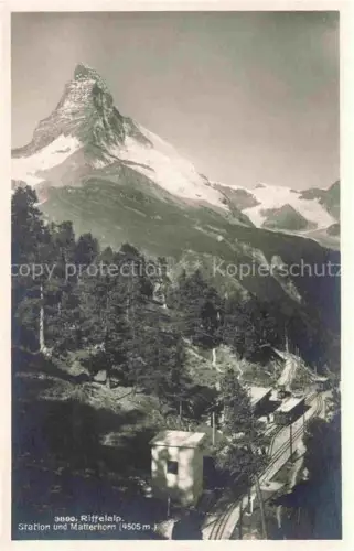 AK / Ansichtskarte Riffelalp 2928m Riffelhorn Zermatt VS Station und Matterhorn 