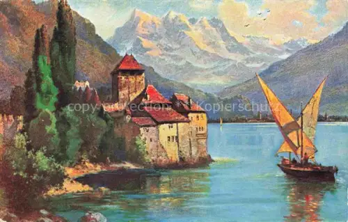 AK / Ansichtskarte CHILLON Chateau de Montreux VD la Dent du Midi Boot