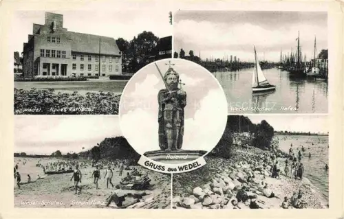 AK / Ansichtskarte Wedel Pinneberg HAMBURG Neues Rathaus Hafen Schulau Rolandstatue Strandbad