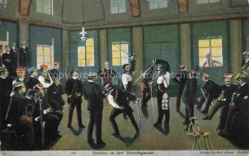 AK / Ansichtskarte HEIDELBERG  Neckar Mensur in der Hirschgasse Studentika Burschenschaften Kuenstlerkarte