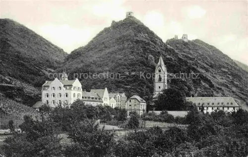 AK / Ansichtskarte Bornhofen Kamp Rhein Rheinland-Pfalz Teilansicht mit Kirche die Feindlichen Brueder Burgruinen