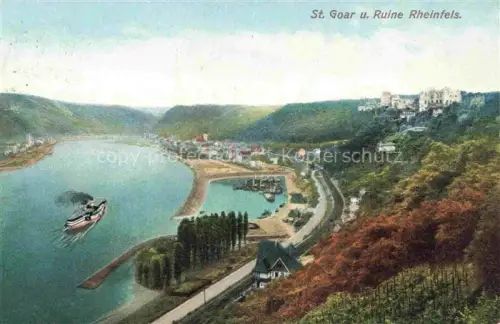 AK / Ansichtskarte St Goar Rhein Panorama Blick ueber den Rhein Ruine Rheinfels