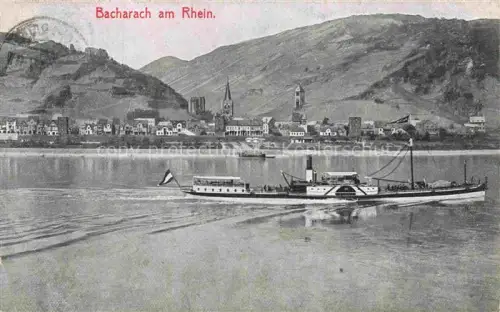 AK / Ansichtskarte Bacharach Rheinland-Pfalz Panorama Blick ueber den Rhein zum Ort Rheindampfer