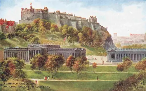 AK / Ansichtskarte EDINBURGH  SCOTLAND UK Castle and National Gallery of Scotland from an original water colour by Brian Gerald Kuenstlerkarte