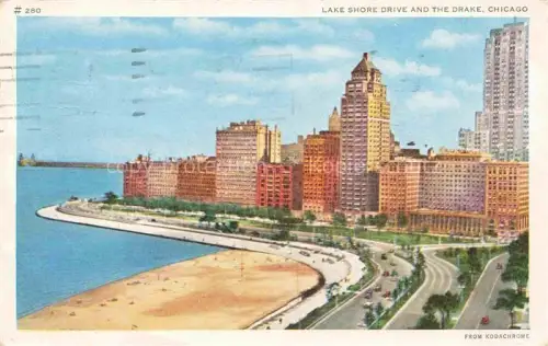 AK / Ansichtskarte CHICAGO  Illinois USA Lake Shore Drive and The Drake Illustration