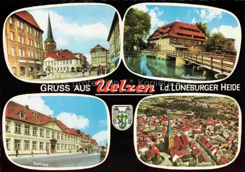 AK / Ansichtskarte UELZEN Lueneburger Heide Hannover Niedersachsen Rathaus St. Marienkirche Aussenmuehle Luftbild