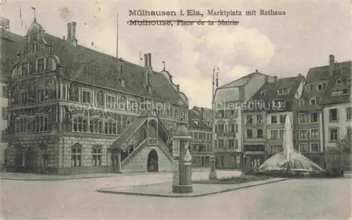 AK / Ansichtskarte Muelhausen Elsass Marktplatz mit Rathaus Feldpost Pruefstempel