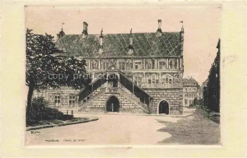 AK / Ansichtskarte MULHOUSE Muehlhausen 68 Haut-Rhin Hôtel de Ville Dessin Kuenstlerkarte