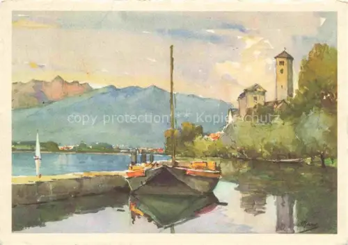 AK / Ansichtskarte Rivapiana Riva Piana Minusio Locarno TI Motiv am Hafen Kuenstlerkarte