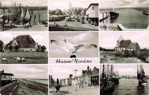 AK / Ansichtskarte Husum  Nordfriesland Teilansichten Hafen Kirche Moewe Strand