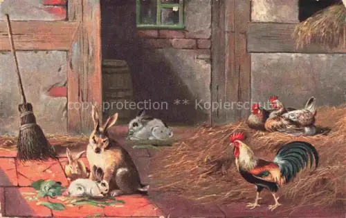 AK / Ansichtskarte Hasen -Rabbits Lapins Conejos-- Huehner 