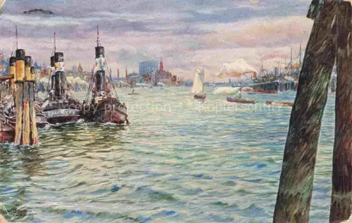 AK / Ansichtskarte ULLMANN Max Kuenstlerkarte Hamburger Hafen Landungsbruecke