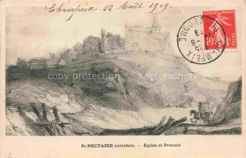 AK / Ansichtskarte St-Nectaire-Thermal IssOIRE 63 Puy de Dome La ville autrefois Eglise et Prieuré Dessin Kuenstlerkarte
