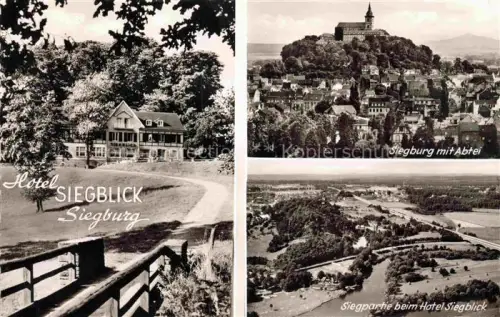 AK / Ansichtskarte Siegburg NRW Hotel Siegblick Stadtbild mit Abtei Panorama Sieg Luftaufnahme