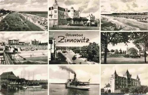 AK / Ansichtskarte ZINNOWITZ Ostseebad Strandpartien Hotel Kuranlagen Konzerthalle Dampfer Schloss