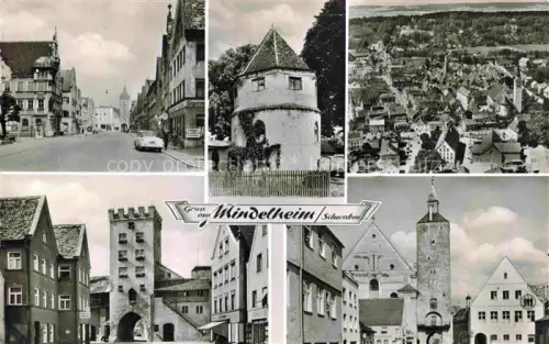 AK / Ansichtskarte Mindelheim Bayern Strassenpartie Turm Fliegeraufnahme Stadttore