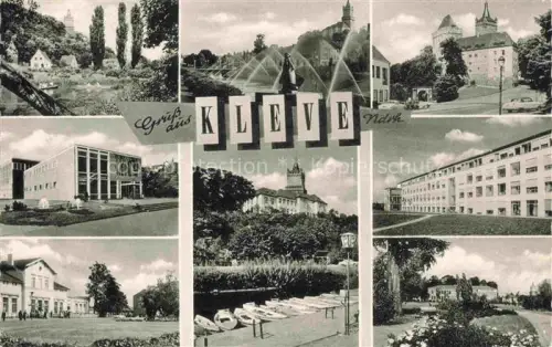 AK / Ansichtskarte KLEVE Bad Cleve Panorama Schule Schloss Kuranlagen Bootsliegeplatz