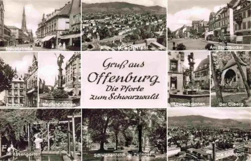 AK / Ansichtskarte OFFENBURG BW Hauptstrasse Panorama Oststadt Am Stadtbuckel Brunnen oelberg Rosengarten Schwanenteich Zwinger Suedstadt