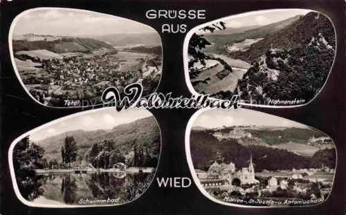 AK / Ansichtskarte Waldbreitbach Wiedtal Neuwied Rheinland-Pfalz Panorama Hahnenstein Schwimmbad Marienhaus St. Josefshaus Antoniushaus