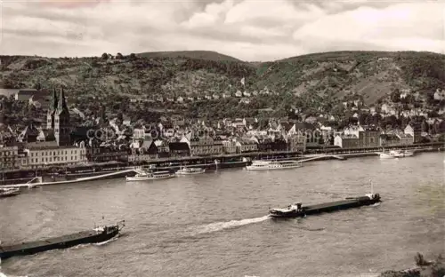 AK / Ansichtskarte Boppard Rhein Rheinland-Pfalz Panorama Blick ueber den Rhein Binnenschiffahrt