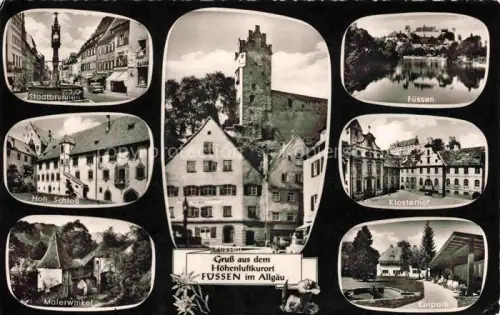 AK / Ansichtskarte Fuessen am Lech Allgaeu Bayern Stadtbrunnen Hohes Schloss Malerwinkel Burg Klosterhof Kurpark