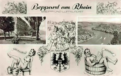 AK / Ansichtskarte Boppard Rhein Rheinland-Pfalz Kneipp Sanatorium St Ursula Rheinpartie Karikaturen