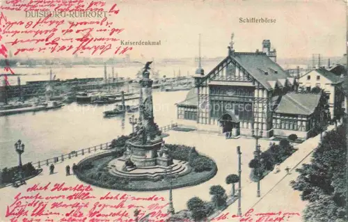 AK / Ansichtskarte Ruhrort Duisburg Kaiserdenkmal mit Schifferboerse
