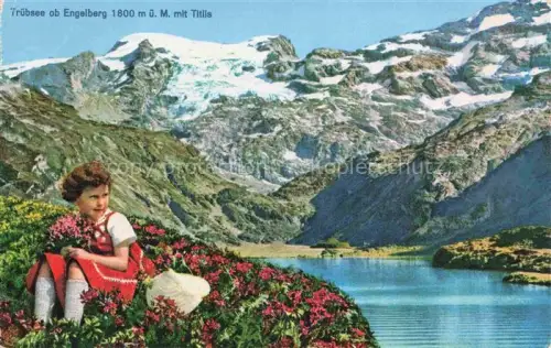 AK / Ansichtskarte Engelberg  OW Maedchen Trachten Truebsee Blick gegen Titlis